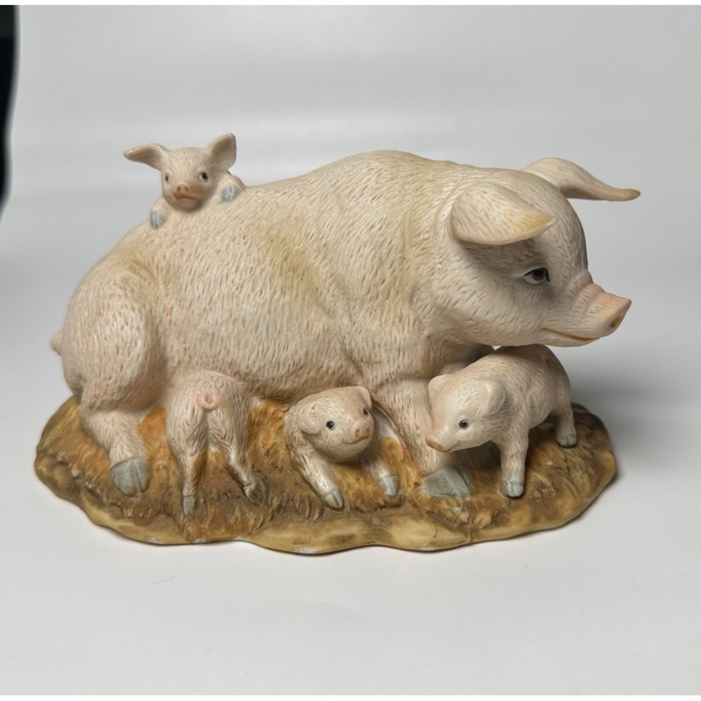 Homco Home Interior Porcelain Mother Pig & Piglets Farmhouse Decor  Vintage 80's
